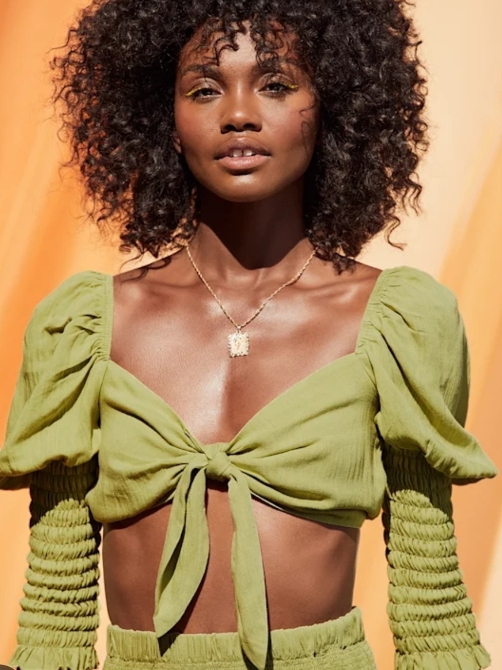 Lulu's Out In The Sun Lime Green Puff Sleeve Crop Top